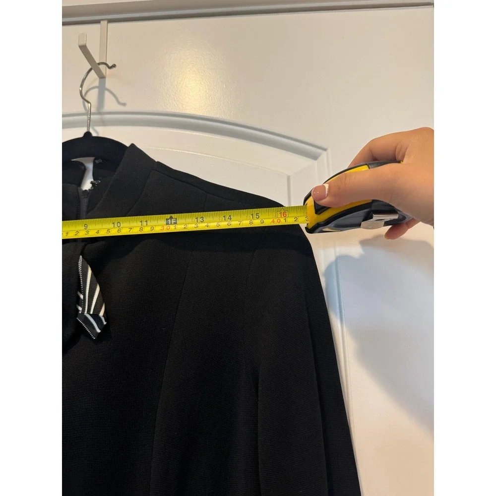 Vintage Black Mini Dress Mock Neck Long Sleeve Striped Cuff Detail - Picture 4 of 5